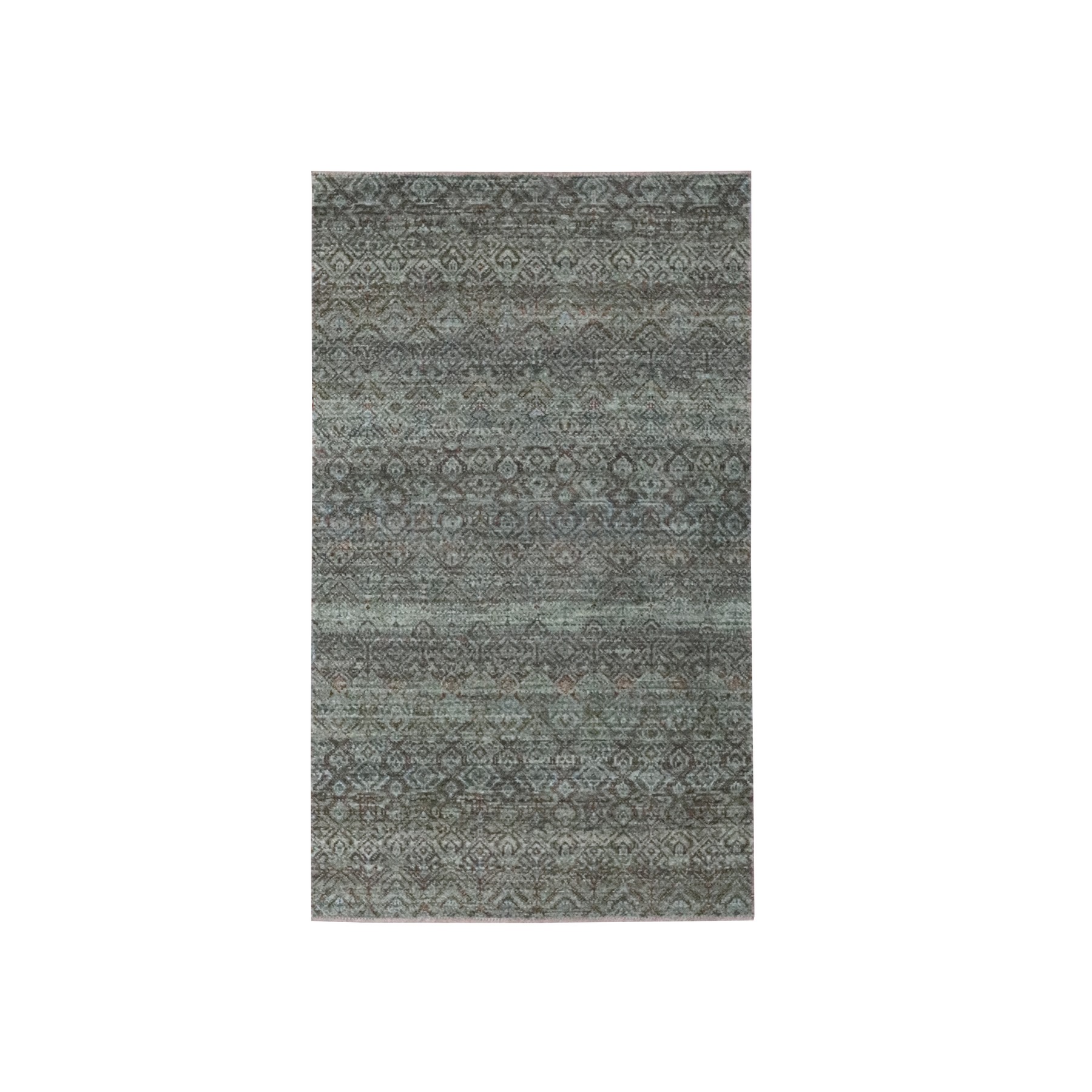 3'x5'1" Stone Gray, Kohinoor Herat Pattern, Small Geometric Repetitive Diamond Design, Soft Wool, Tone on Tone, Hand Knotted, Oriental Rug 